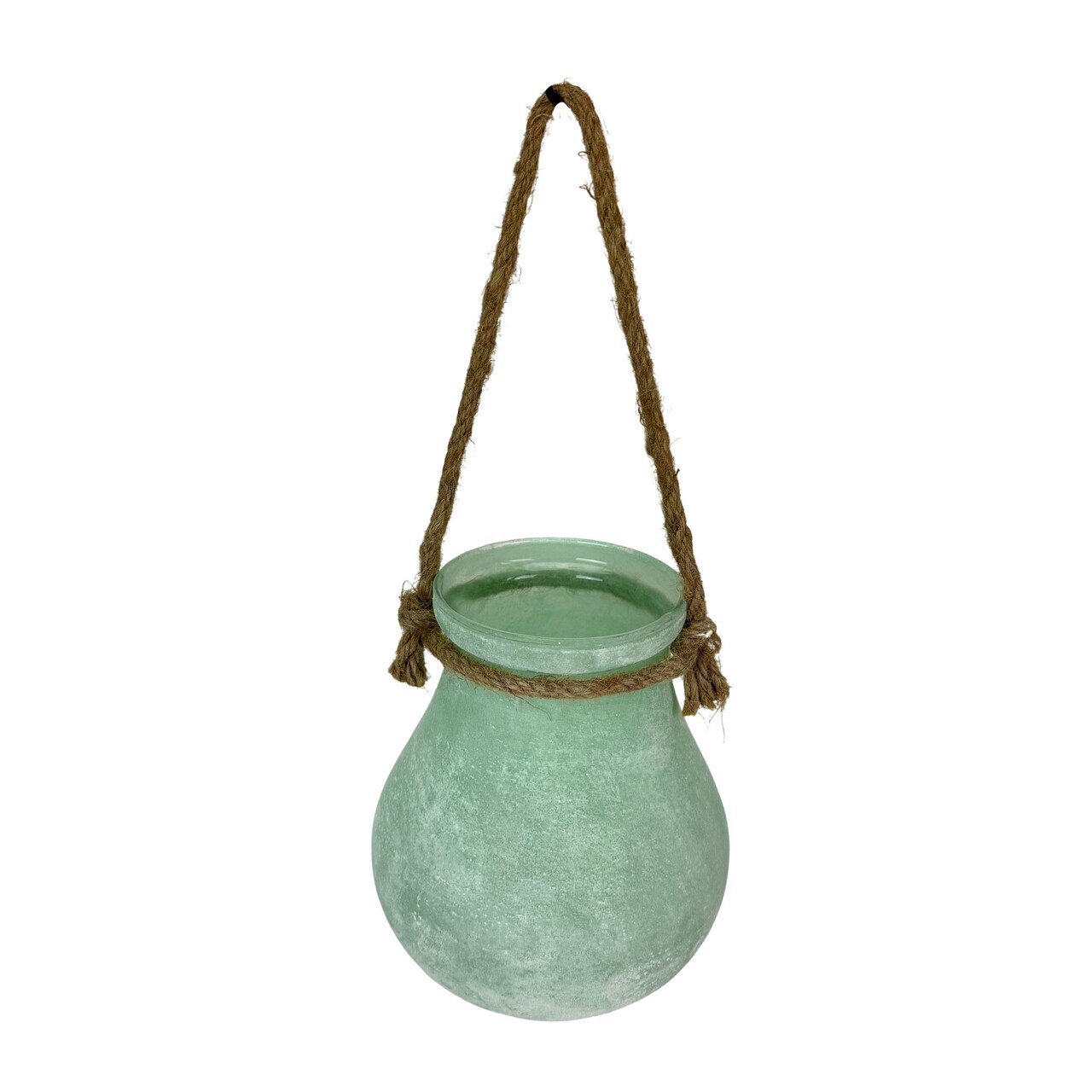 Frosted Glass Decorative Candle Lantern W Rope Hanger, 7 in Deep Round